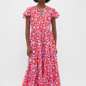 Oliphant Red and Blue Patterned Maxi Dress